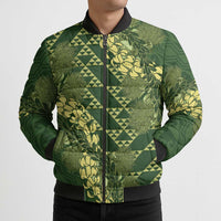 Green Aloha Hawaii Bomber Puffer Jacket Hawaiian Kakau Ohia Lehua Lei LT14 - Polynesian Pride