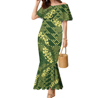 Green Aloha Hawaii Family Matching Mermaid Dress and Hawaiian Shirt Hawaiian Kakau Ohia Lehua Lei - Polynesian Pride