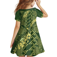 Green Aloha Hawaii Family Matching Off Shoulder Short Dress and Hawaiian Shirt Hawaiian Kakau Ohia Lehua Lei - Polynesian Pride