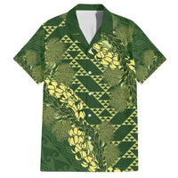 Green Aloha Hawaii Family Matching Puletasi and Hawaiian Shirt Hawaiian Kakau Ohia Lehua Lei LT14 Dad's Shirt - Short Sleeve Green - Polynesian Pride