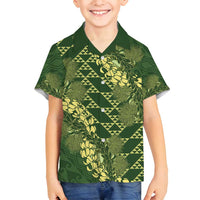 Green Aloha Hawaii Family Matching Puletasi and Hawaiian Shirt Hawaiian Kakau Ohia Lehua Lei LT14 Son's Shirt Green - Polynesian Pride