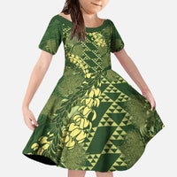 Green Aloha Hawaii Family Matching Short Sleeve Bodycon Dress and Hawaiian Shirt Hawaiian Kakau Ohia Lehua Lei - Polynesian Pride