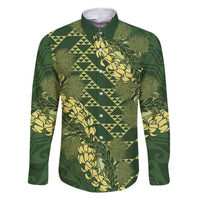 Green Aloha Hawaii Family Matching Short Sleeve Bodycon Dress and Hawaiian Shirt Hawaiian Kakau Ohia Lehua Lei - Polynesian Pride