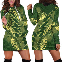 Green Aloha Hawaii Hoodie Dress Hawaiian Kakau Ohia Lehua Lei - Polynesian Pride