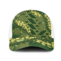 Green Aloha Hawaii Mesh Trucker Cap Hawaiian Kakau Ohia Lehua Lei LT14 One Size White Green - Polynesian Pride
