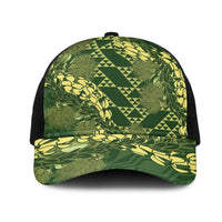 Green Aloha Hawaii Mesh Trucker Cap Hawaiian Kakau Ohia Lehua Lei LT14 One Size Black Green - Polynesian Pride