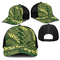 Green Aloha Hawaii Mesh Trucker Cap Hawaiian Kakau Ohia Lehua Lei LT14 - Polynesian Pride
