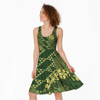 Green Aloha Hawaii Midi Dress Hawaiian Kakau Ohia Lehua Lei - Polynesian Pride