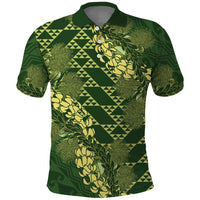 Green Aloha Hawaii Polo Shirt Hawaiian Kakau Ohia Lehua Lei - Polynesian Pride
