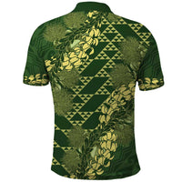 Green Aloha Hawaii Polo Shirt Hawaiian Kakau Ohia Lehua Lei - Polynesian Pride