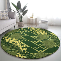 Green Aloha Hawaii Round Carpet Hawaiian Kakau Ohia Lehua Lei - Polynesian Pride