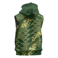 Green Aloha Hawaii Sleeveless Hoodie Hawaiian Kakau Ohia Lehua Lei - Polynesian Pride
