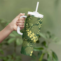 Green Aloha Hawaii Tumbler With Handle Hawaiian Kakau Ohia Lehua Lei - Polynesian Pride