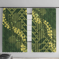 Green Aloha Hawaii Window Curtain Hawaiian Kakau Ohia Lehua Lei LT14 With Hooks Green - Polynesian Pride