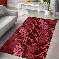 Maroon Aloha Hawaii Area Rug Hawaiian Kakau Ohia Lehua Lei - Polynesian Pride