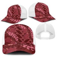 Maroon Aloha Hawaii Baseball Net Cap Hawaiian Kakau Ohia Lehua Lei - Polynesian Pride