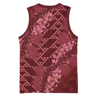 Maroon Aloha Hawaii Basketball Jersey Hawaiian Kakau Ohia Lehua Lei - Polynesian Pride