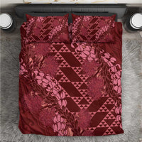 Maroon Aloha Hawaii Bedding Set Hawaiian Kakau Ohia Lehua Lei - Polynesian Pride