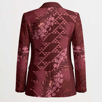 Maroon Aloha Hawaii Blazer Hawaiian Kakau Ohia Lehua Lei - Polynesian Pride