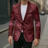 Maroon Aloha Hawaii Blazer Hawaiian Kakau Ohia Lehua Lei - Polynesian Pride