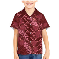 Maroon Aloha Hawaii Family Matching Mermaid Dress and Hawaiian Shirt Hawaiian Kakau Ohia Lehua Lei - Polynesian Pride