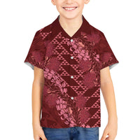 Maroon Aloha Hawaii Family Matching Off The Shoulder Long Sleeve Dress and Hawaiian Shirt Hawaiian Kakau Ohia Lehua Lei - Polynesian Pride