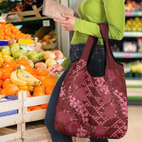 Maroon Aloha Hawaii Grocery Bag Hawaiian Kakau Ohia Lehua Lei - Polynesian Pride