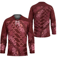 Maroon Aloha Hawaii Hockey Jersey Hawaiian Kakau Ohia Lehua Lei LT14 - Polynesian Pride