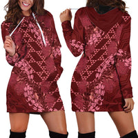Maroon Aloha Hawaii Hoodie Dress Hawaiian Kakau Ohia Lehua Lei - Polynesian Pride