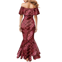 Maroon Aloha Hawaii Mermaid Dress Hawaiian Kakau Ohia Lehua Lei - Polynesian Pride
