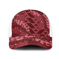 Maroon Aloha Hawaii Mesh Trucker Cap Hawaiian Kakau Ohia Lehua Lei LT14 One Size White Maroon - Polynesian Pride