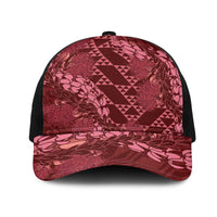 Maroon Aloha Hawaii Mesh Trucker Cap Hawaiian Kakau Ohia Lehua Lei LT14 One Size Black Maroon - Polynesian Pride
