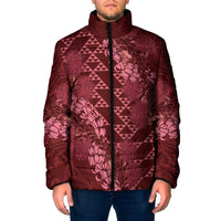 Maroon Aloha Hawaii Padded Jacket Hawaiian Kakau Ohia Lehua Lei - Polynesian Pride