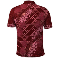 Maroon Aloha Hawaii Polo Shirt Hawaiian Kakau Ohia Lehua Lei - Polynesian Pride