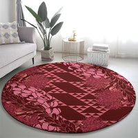Maroon Aloha Hawaii Round Carpet Hawaiian Kakau Ohia Lehua Lei - Polynesian Pride