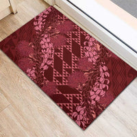 Maroon Aloha Hawaii Rubber Doormat Hawaiian Kakau Ohia Lehua Lei - Polynesian Pride