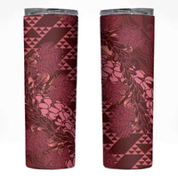 Maroon Aloha Hawaii Skinny Tumbler Hawaiian Kakau Ohia Lehua Lei - Polynesian Pride