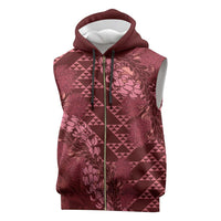 Maroon Aloha Hawaii Sleeveless Zip Hoodie Hawaiian Kakau Ohia Lehua Lei - Polynesian Pride