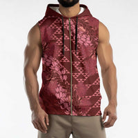 Maroon Aloha Hawaii Sleeveless Zip Hoodie Hawaiian Kakau Ohia Lehua Lei - Polynesian Pride