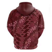 Maroon Aloha Hawaii Zip Hoodie Hawaiian Kakau Ohia Lehua Lei - Polynesian Pride