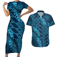 Naval Night Aloha Hawaii Couples Matching Short Sleeve Bodycon Dress and Hawaiian Shirt Hawaiian Kakau Ohia Lehua Lei - Polynesian Pride