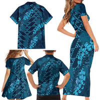 Naval Night Aloha Hawaii Family Matching Short Sleeve Bodycon Dress and Hawaiian Shirt Hawaiian Kakau Ohia Lehua Lei - Polynesian Pride