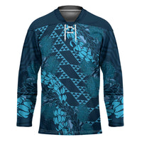 Naval Night Aloha Hawaii Hockey Jersey Hawaiian Kakau Ohia Lehua Lei LT14 Unisex Blue - Polynesian Pride