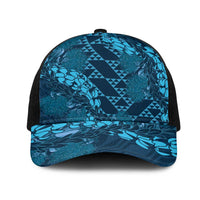 Naval Night Aloha Hawaii Mesh Trucker Cap Hawaiian Kakau Ohia Lehua Lei LT14 One Size Black Blue - Polynesian Pride