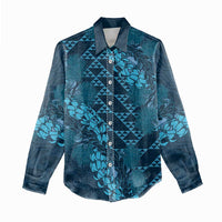 Naval Night Aloha Hawaii Women Casual Shirt Hawaiian Kakau Ohia Lehua Lei - Polynesian Pride