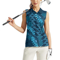 Naval Night Aloha Hawaii Women Sleeveless Polo Shirt Hawaiian Kakau Ohia Lehua Lei - Polynesian Pride