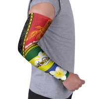 Personalised PNG Morobe Provins Arm Sleeves Papua New Guinea Plumeria Melanesian Pattern LT14 - Polynesian Pride