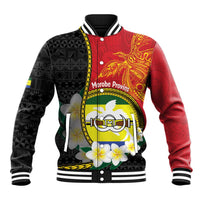 Personalised PNG Morobe Provins Baseball Jacket Papua New Guinea Plumeria Melanesian Pattern LT14 Unisex Red - Polynesian Pride