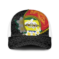 PNG Morobe Provins Baseball Net Cap Papua New Guinea Plumeria Melanesian Pattern LT14 One Size White Red - Polynesian Pride