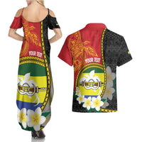 Personalised PNG Morobe Provins Couples Matching Summer Maxi Dress and Hawaiian Shirt Papua New Guinea Plumeria Melanesian Pattern - Polynesian Pride